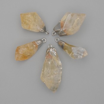 Кулон Цитрин оброблений асорті розміри 28-33х10-15мм+- сріблястий метал