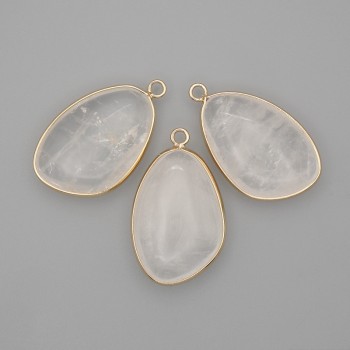 Pandantiv din cristal de munte în montură metalică aurie, 21×35 mm+