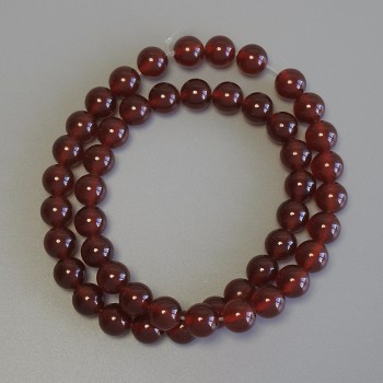 Mărgele carneol, formă sferică netedă, diametru 8 mm ±, pe ata, lungime 39 cm+