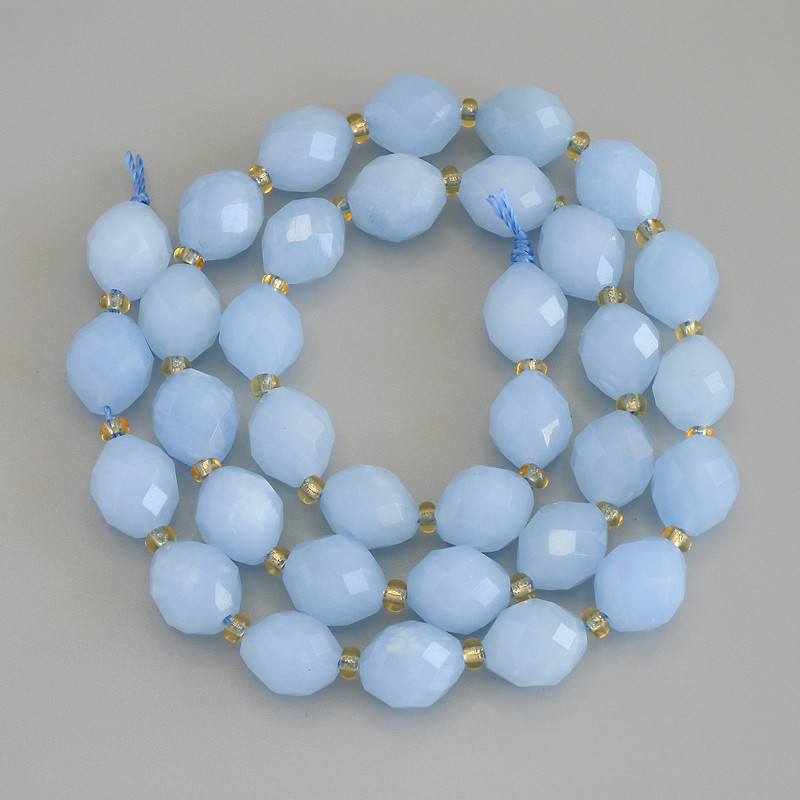 Mărgele din acvamarin, facetate, diametrul aproximativ 10×8 mm, cu mărgele de 3 mm, pe șnur, lungime 38 cm