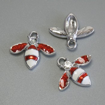 Pandantiv insectă, email argintiu, din metal, diametrul 15×16,5 mm, +/- 5 mm, pachet de 3 bucăți