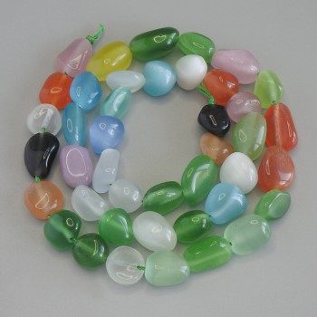 Mărgele multicolore Ochi de Pisică fațetate, diametrul 8–12×9 mm, lungime aproximativă 41 cm, pe fir