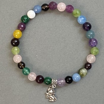 Brățară asortată cu bile netede de 6 mm, cu inserție metalică, lungime 18 cm (elastic)