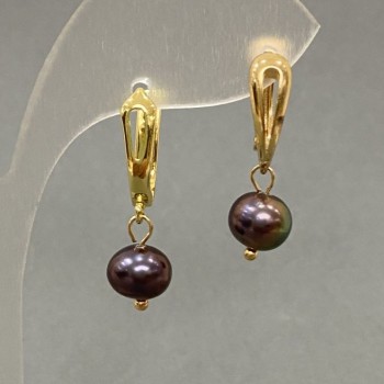 Cercei cu perle de râu negre, nuanțe păun, diametrul 8 mm, lungimea 25 mm