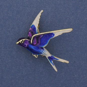 Broșă-pandantiv Pasărea, email colorat, metal auriu, 38x26 mm+