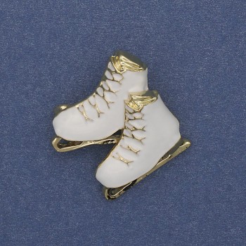 Broșă-pendentiv «Patine» email alb, metal auriu 23x32mm+