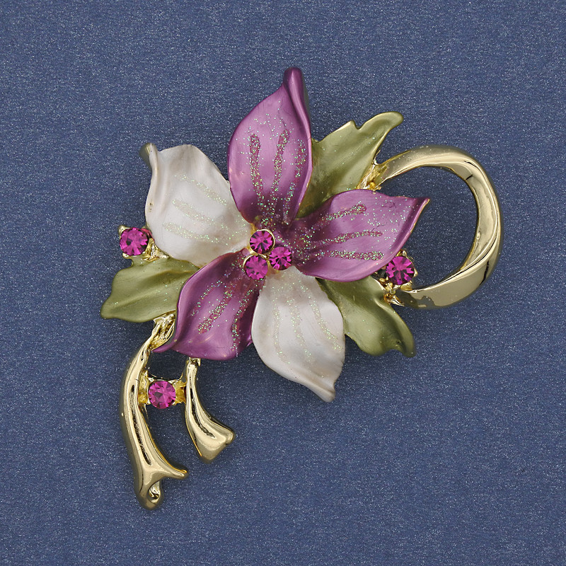Broșă-pandantiv «Floare» email colorat, cristale, metal auriu 50x42mm+