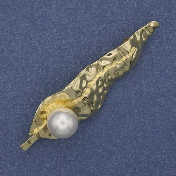 Broșă Accent cu perlă, metal auriu 70×18 mm+