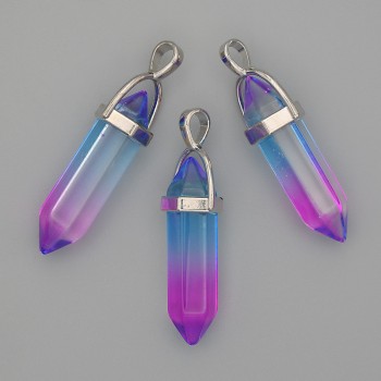 Pandantiv din sticlă colorată, în formă hexagonală, cristal sferic, 8×31×41 mm+