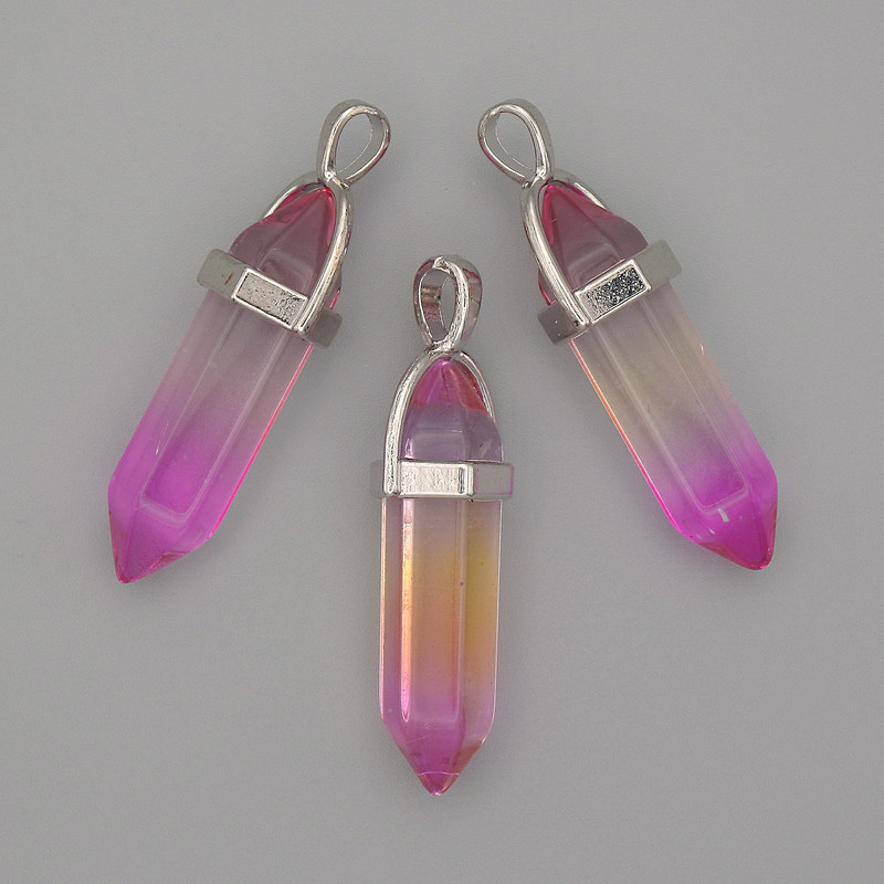 Pandantiv din sticlă multicoloră, cristal hexagonal, 8x31x41 mm+