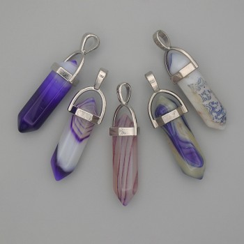 Pandantiv din agată, în formă de cristal hexagonal, 8x31x41 mm+