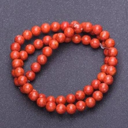 Mărgele sferice din coral poros natural, diametrul 8 mm (±), lungimea șnurului 38 cm
