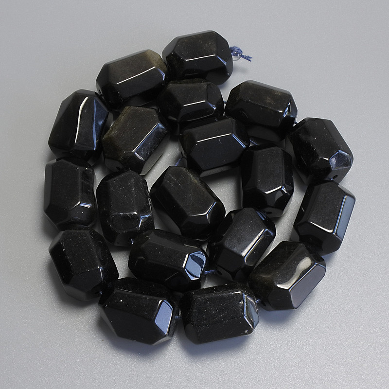 Mărgele din obsidian solar multifacetate, diametru 20x15 mm, pe șnur, lungime 38 cm