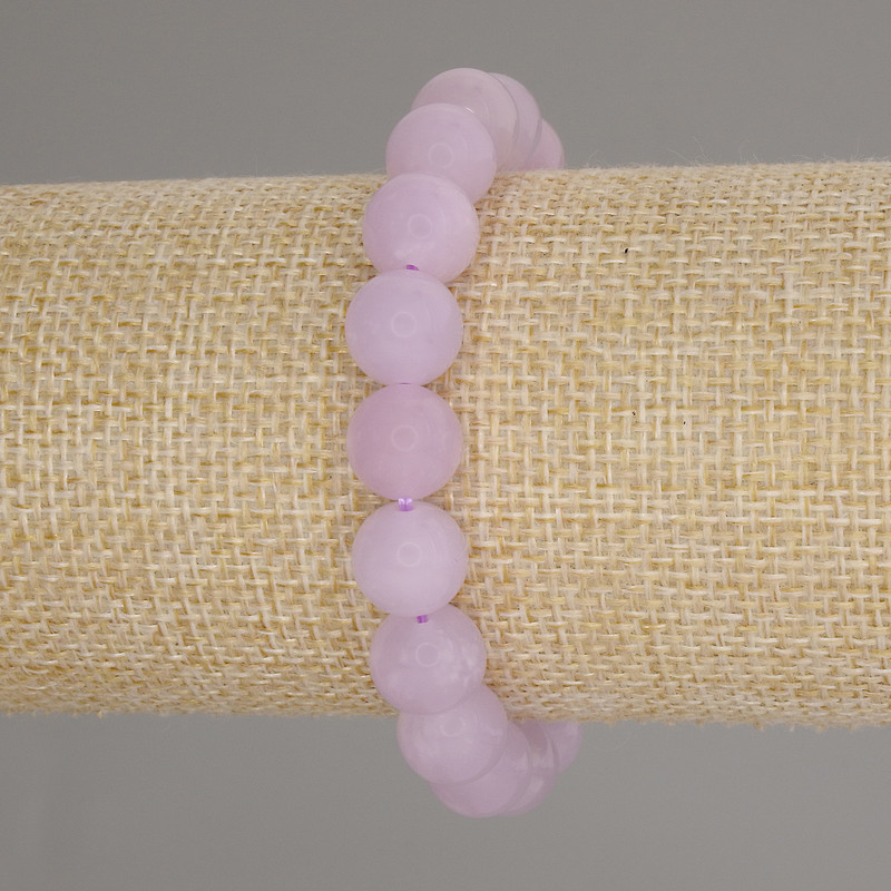 Brățară din kunzit, mărgele netede, diametrul 10 mm, lungimea 18 cm, cu elastic