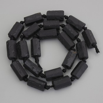 Mărgele de turmalin Sherl neprelucrate, diametru 14×8 mm, pe șnur, lungime 41 cm+