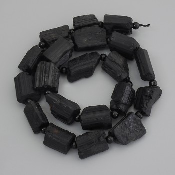 Mărgele Turmalin Sherl neprelucrate, diametrul 15-18×10-12 mm, mărgele 4-5 mm, pe șnur, lungime 41 cm