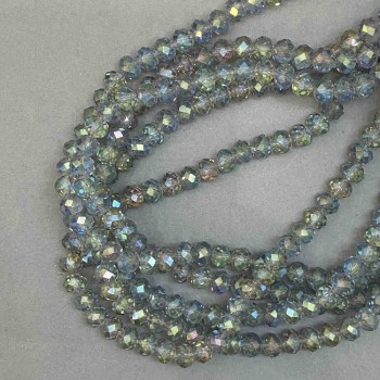 Mărgele din cristal cehesc pe fir, gri transparent cu acoperire de benzină, rondelluri tăiate, diametrul 8×6 mm + -, lungimea 38 cm +