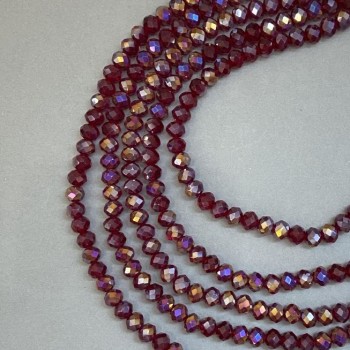 Mărgele din cristal ceh pe fir subțire roșu transparent cu luciu de benzină, rondel tăiat, diametrul 8x6 mm, lungime aproximativ 40 cm