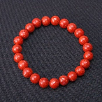 Brățară din coral poros, bile netede de 8 mm, pe elastic