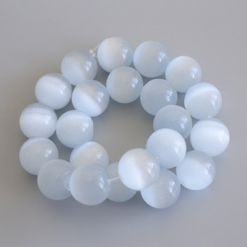 Mărgele gri 'Ochi de pisică' din piatră sintetică, bile netede, diametrul aproximativ 17,5 mm, pe fir, lungime 38 cm