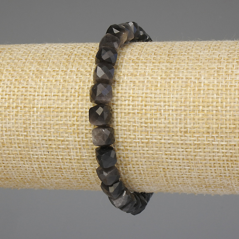 Brățară din obsidian argintiu, cuburi facetate 6×6 mm, lungime aproximativă 18 cm, pe bază elastică