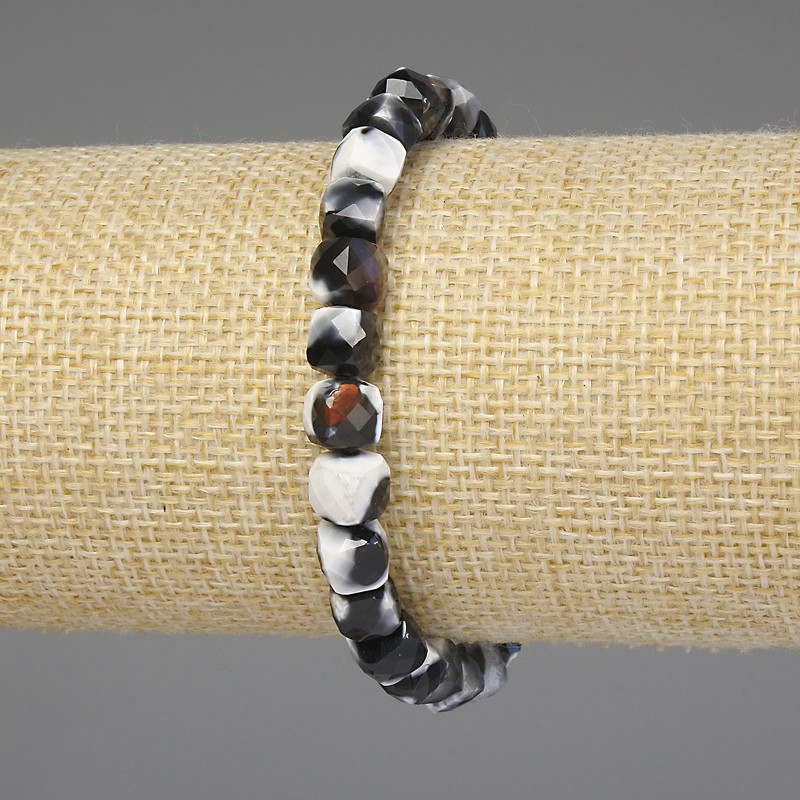 Brățară cu agat facetat, cuburi de 6,5 mm, lungime 18 cm, bandă elastică