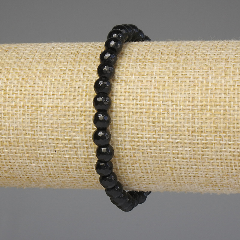 Brățară din agată neagră, mărgele tăiate de 6 mm, lungime 18 cm, pe elastic