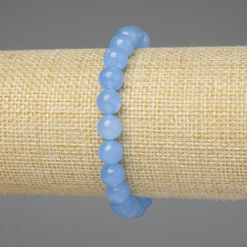 Brățară din acvamarin, bile netede de 8 mm, lungime 18 cm, elastică