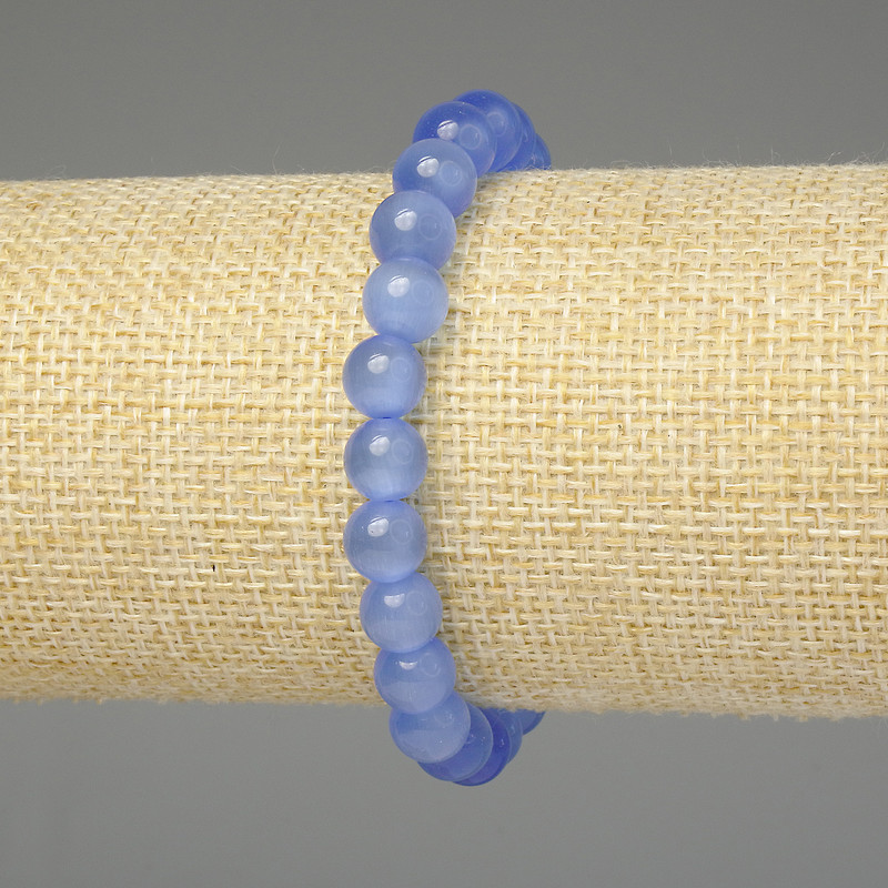 Brățară din ochiul pisicii de culoare albastră, mărgele netede de 8 mm, lungime 18 cm, pe elastic