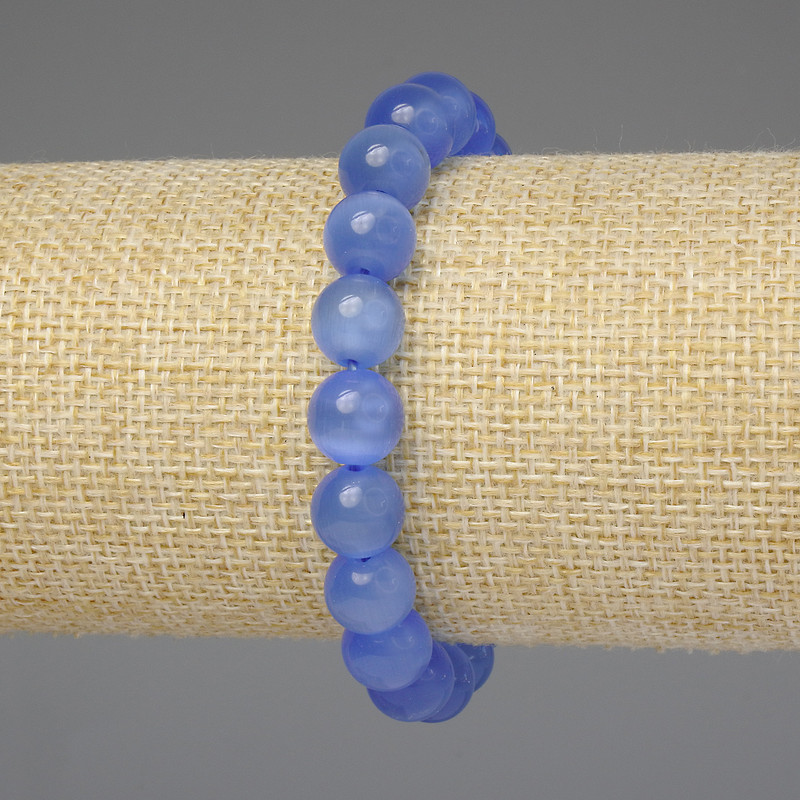 Brățară cu ochi de pisică albastru, mărgele netede 10 mm, lungime 18 cm, extensibilă