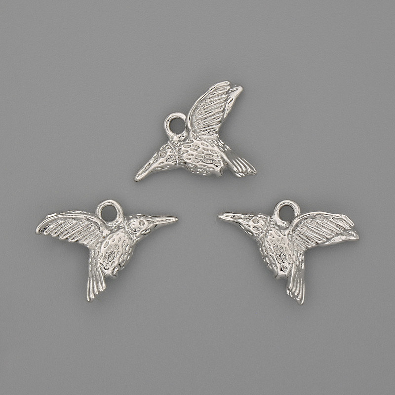 Pandantiv Colibri 19x15 mm, din metal argintiu