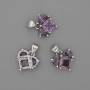 Pandantiv inimă cu cristale mov 12×12 mm, lungime 17 mm, metal argintiu