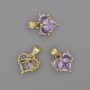 Pandantiv inimă cu cristale violete deschise 12×12 mm ±, lungime 17 mm ±, metal auriu