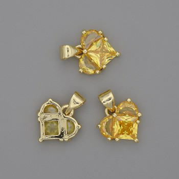 Кулон Серце жовті кристали 12х12мм+-, довжина 17мм+- золотистий метал