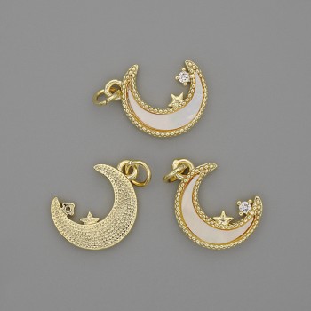 Pandantiv Lună Sidef 15×13 mm +/- cristal alb, lungime 20 mm +/- metal auriu