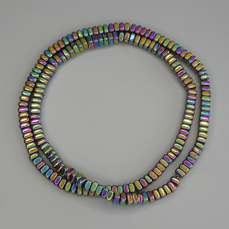 Mărgele hematit irisate în nuanțe curcubeu, rondel pătrat 4x2 mm, pe fir, lungime 40 cm+