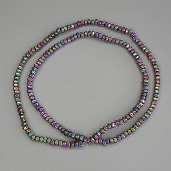 Mărgele de hematit curcubeu, pătrate, 3x2 mm, pe fir, lungime 40 cm+