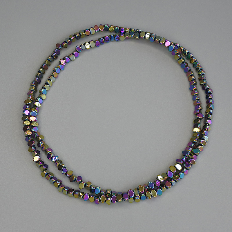 Mărgele de hematit irisate, culoare curcubeu, fațetate, rondel triangular 3×2 mm, pe șnur, lungime 40 cm+