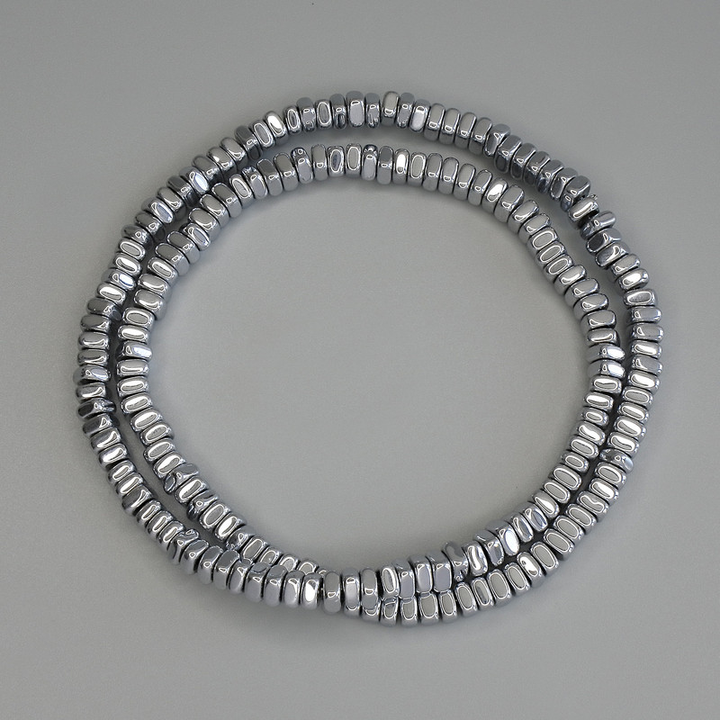 Mărgele din hematit, culoare argintie, rondel pătrat 4x2mm ± pe fir, lungime 40 cm+