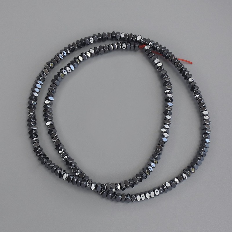 Mărgele din hematit tăiate, rondel pătrat, 3×1,5 mm, pe șnur, lungime 40 cm