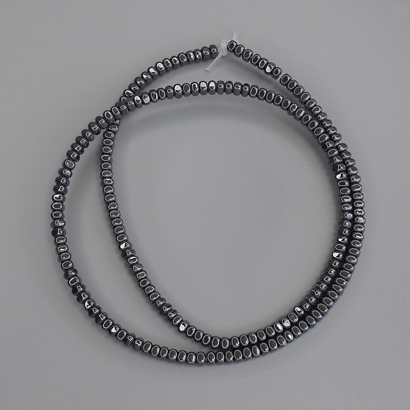 Mărgele de hematit rondel pătrat 3x2 mm, pe șnur, lungime 40 cm+
