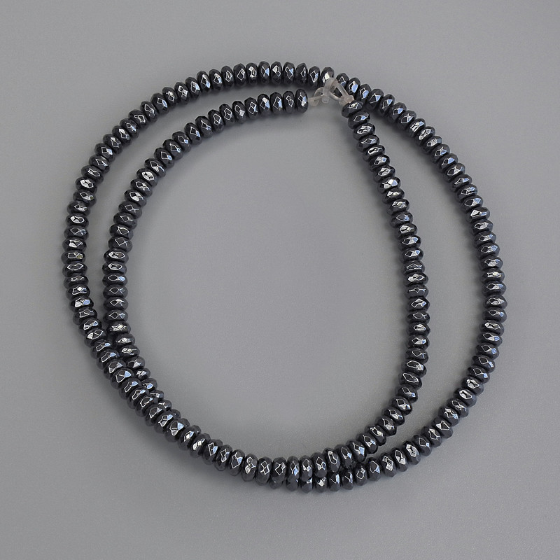 Mărgele de hematit tăiate în rondel, 4x2 mm, pe fir, lungime 39 cm+