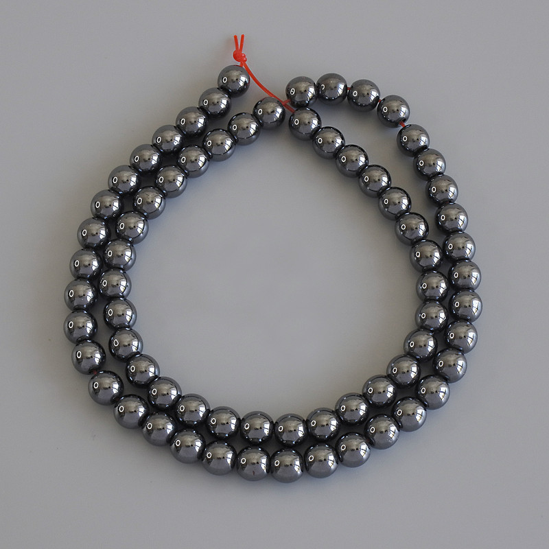 Mărgele de hematit, formă sferică, 6 mm, pe șnur, lungime 40 cm+