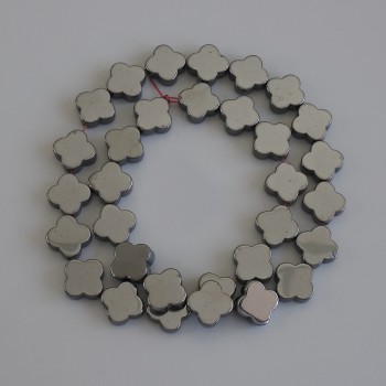Mărgele de hematit în formă de trifoi cu patru foi, 12x12 mm, pe fir, lungime 40 cm