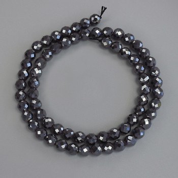 Mărgele de hematit, cu fațete, sferice, 6 mm +/- pe șnur, lungime 38 cm+