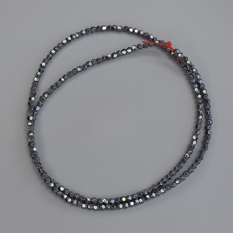 Mărgele de hematit, fațete, diametrul 2x2 mm, pe fir, lungime 42 cm+