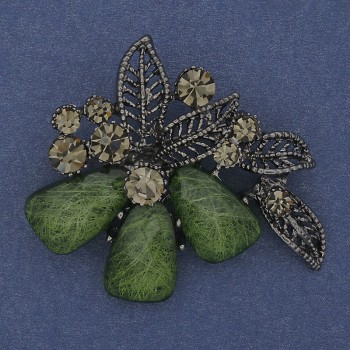 Broșă pandantiv Accent cu efect acvariu verde, strasuri gri, metal argintiu 43x48 mm+