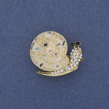 Broșă Melc cu haliozit, strasuri albe, culoare metalică aurie, 20×26 mm+