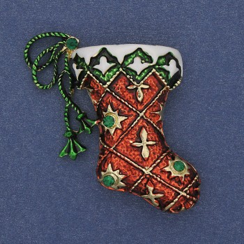 Broșă de Anul Nou – cizmuliță, email auriu, metal, 45×34 mm +