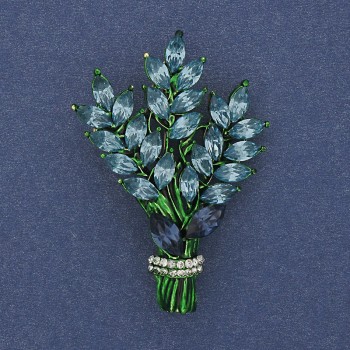 Брошка Гілочка блакитні та білі стрази золостий метал 43х29мм +